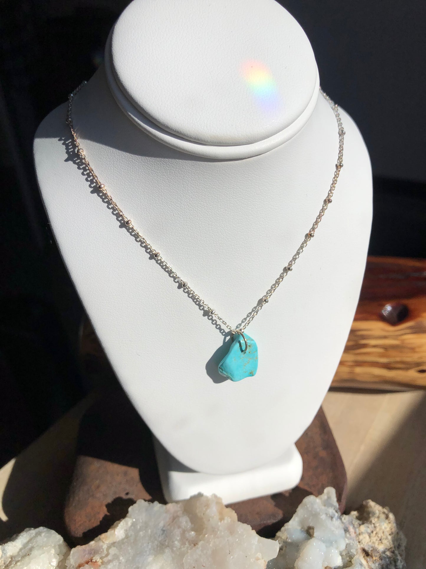 Turquoise Nugget Pendant Necklace - Silver Fox Mine