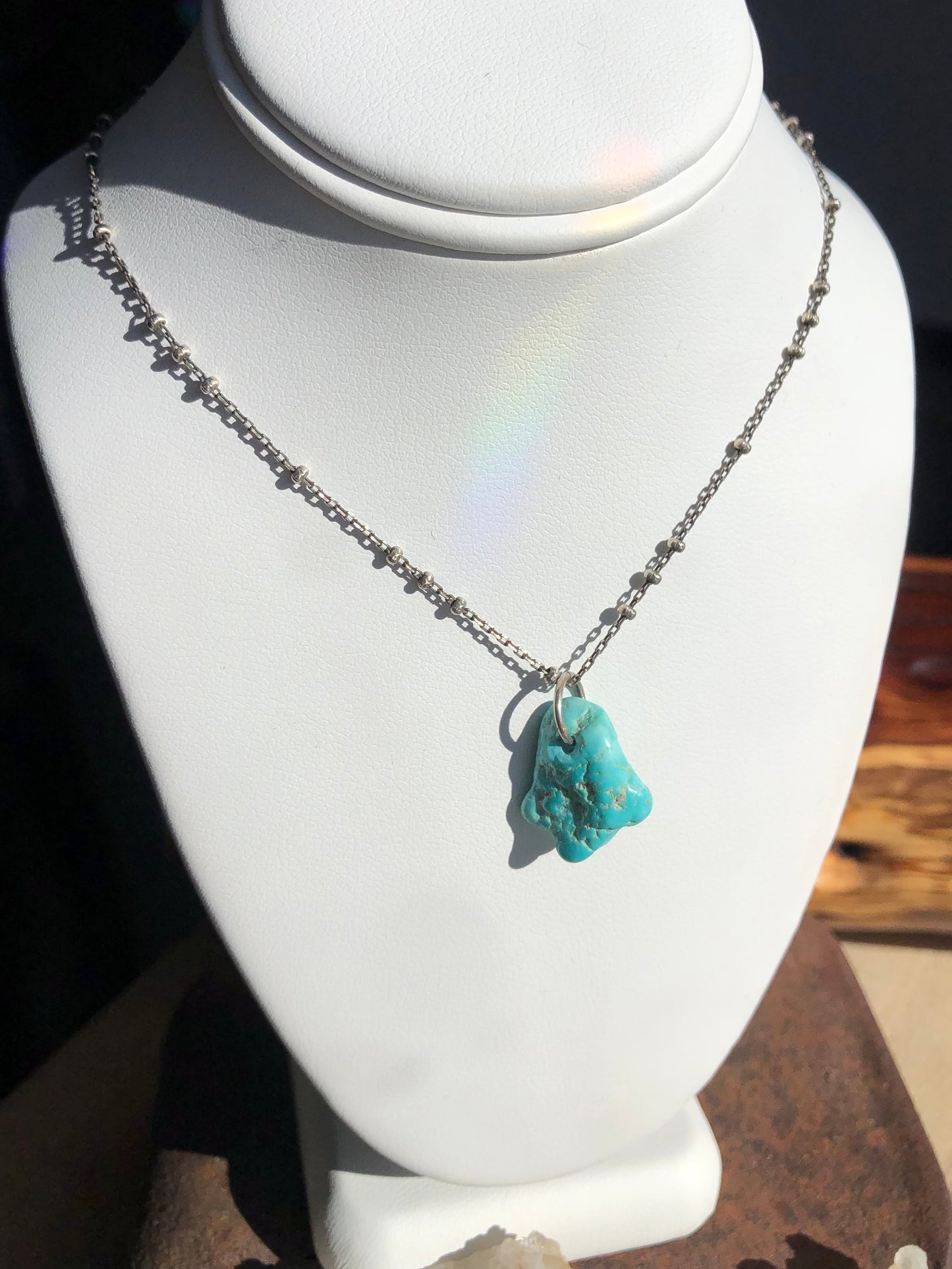 Turquoise Nugget Pendant Necklace-  Silver Fox Mine