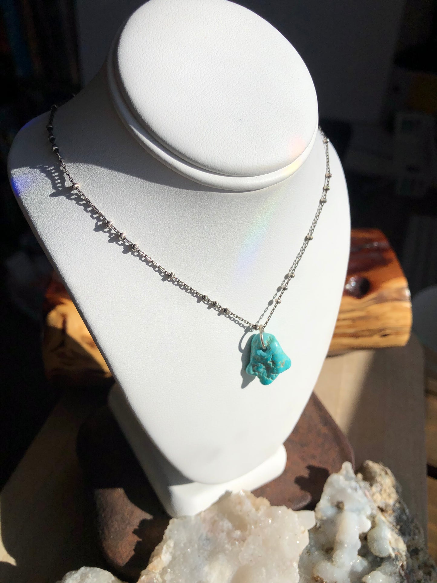 Turquoise Nugget Pendant Necklace-  Silver Fox Mine